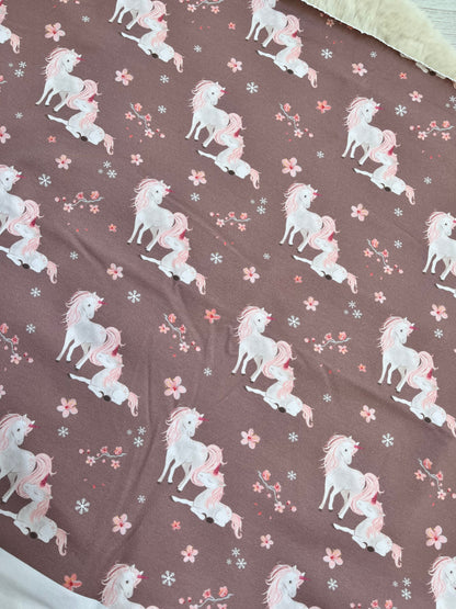 Reststück Einhörner Sakura dunkel French Terry ca. 48cm