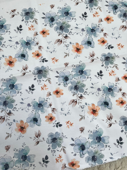 Reststück Blumen blau Jersey ca. 47cm