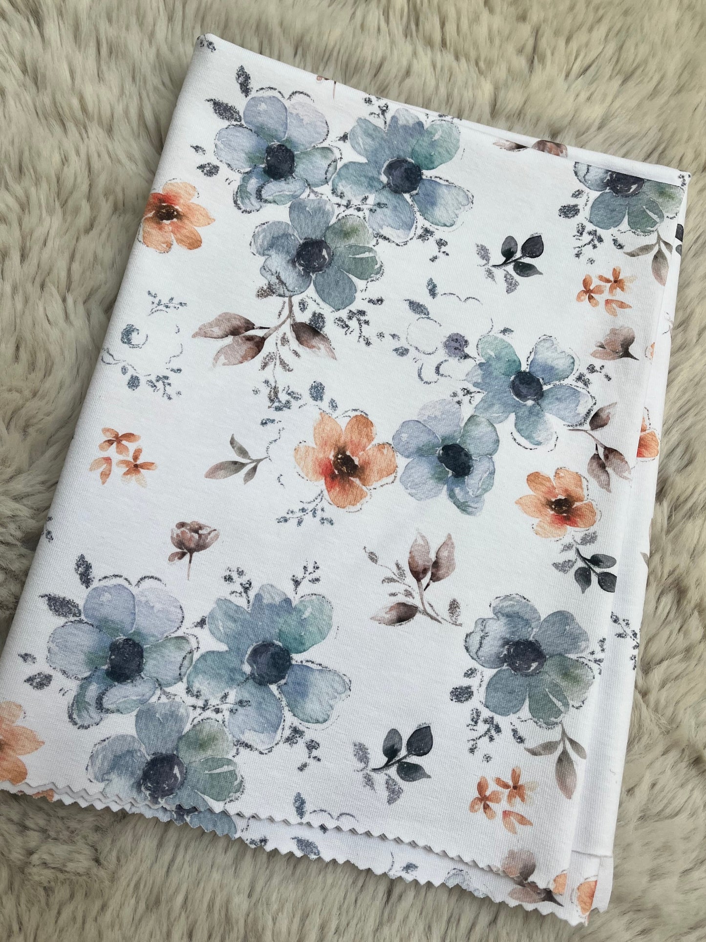 Reststück Blumen blau Jersey ca. 47cm