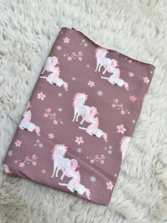 Reststück Einhörner Sakura dunkel French Terry ca. 48cm